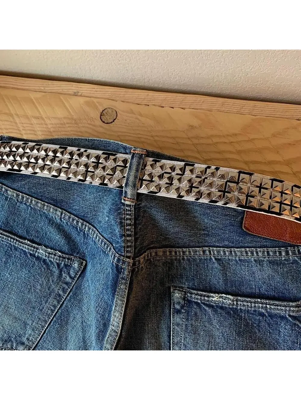 Y2k cyber 2000s style Zebra white fur studded silver belt. 42 inches